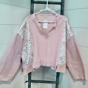 POL Pink and Cream Floral waffle Knit Sweater